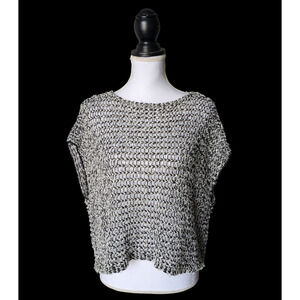 Eileen Fisher Black White Open Knit Sleeveless Sweater XS Lagenlook Minimalist